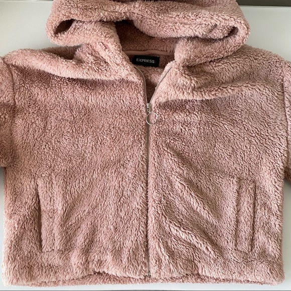 Express Cropped Dusty Pink Teddy Jacket - Picture 4 of 5